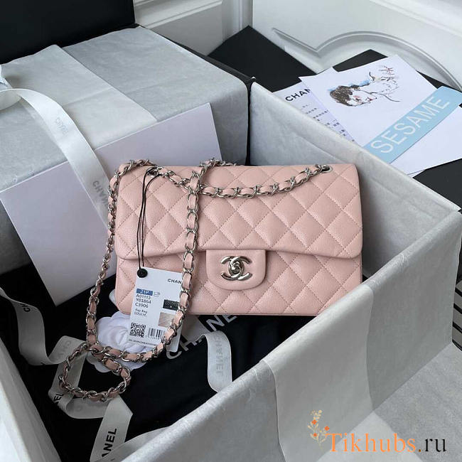 Chanel Classic Flap Bag Calfskin Silver Hardware Small Pink 23cm - 1