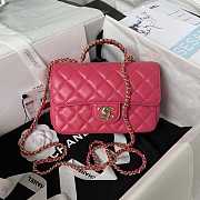 Chanel Camellia Embossed With Top Handle Bag Rose Red 18cm - 1