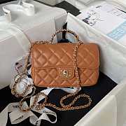 Chanel Camellia Embossed With Top Handle Bag Brown 18cm - 1