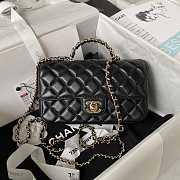 Chanel Camellia Embossed With Top Handle Bag Black 21cm - 1