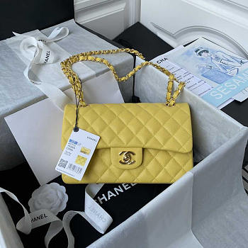 Chanel Small Flap Bag Caviar Gold Hardware Yellow 23cm