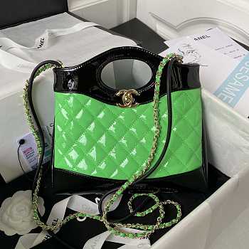 Chanel Mini Bi Color Chain Patent Leather Bag Black Green 22 x 23 x 5.5 cm