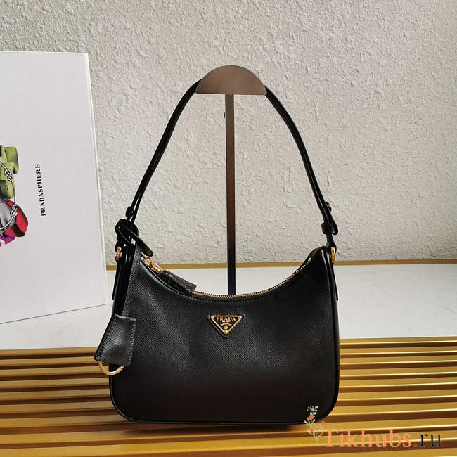 Prada 2005 Shoulder Bag Saffiano Black New 22×18×6cm - 1