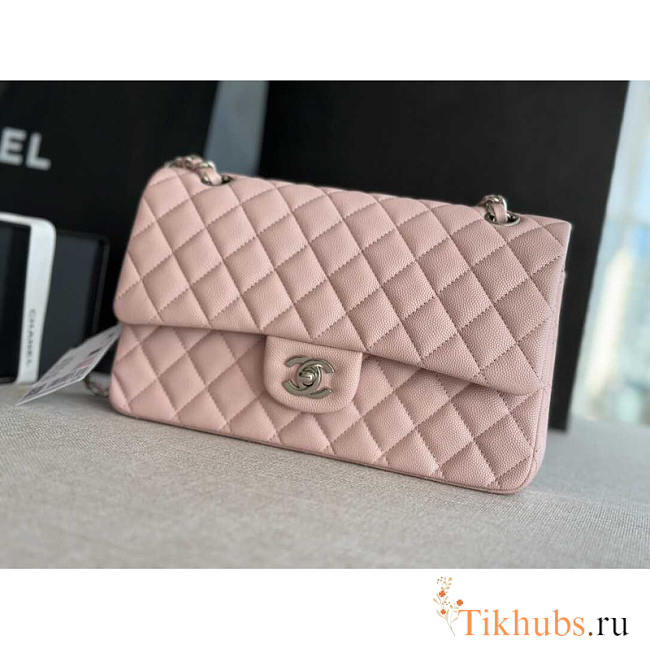 Chanel Medium Classic Double Flap Bag Light Pink Silver 25cm - 1