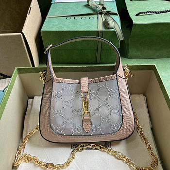 Gucci Jackie 1961 Mini Crystal GG Lizard Bag Pink 19x13x3cm