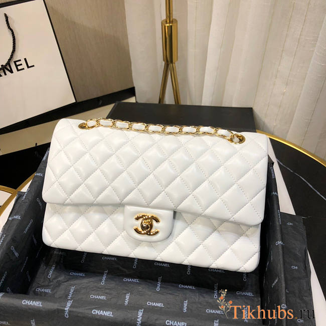 Chanel Flap Bag White Lambskin Gold 25cm - 1