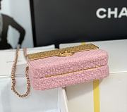 Chanel Mini Evening Bag Wool Tweed & Gold Pink 7x12x5cm - 6