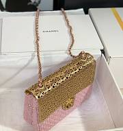 Chanel Mini Evening Bag Wool Tweed & Gold Pink 7x12x5cm - 5