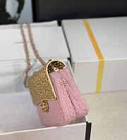 Chanel Mini Evening Bag Wool Tweed & Gold Pink 7x12x5cm - 4