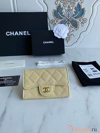 Chanel Card Holder Wallet Caviar Beige Gold 11x8.5x3cm