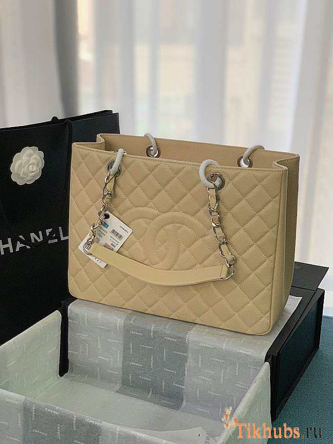 Chanel Shopping Tote Caviar Silver Beige 33x24x13cm - 1