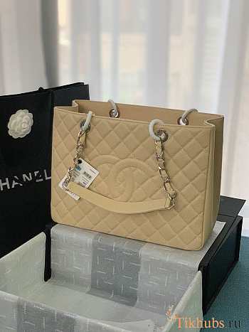 Chanel Shopping Tote Caviar Silver Beige 33x24x13cm