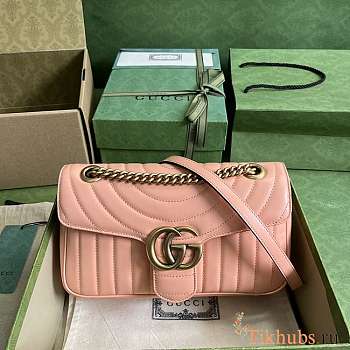 Gucci GG Marmont Small Shoulder Bag Peach Leather 26x15x7cm