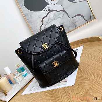 Chanel Backpack Calfskin Black Gold 21x10x20cm