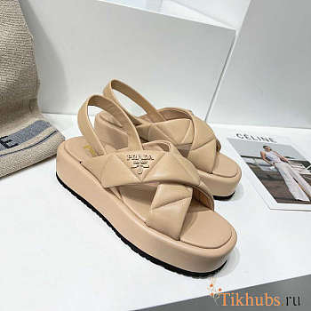 Prada Quilted Nappa Leather Flatform Sandals Beige