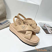 Prada Quilted Nappa Leather Flatform Sandals Beige - 4