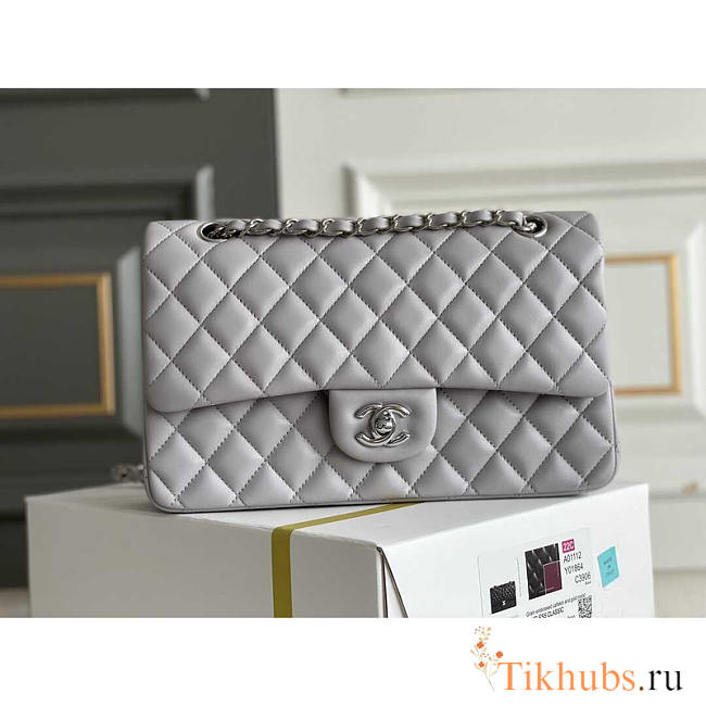 Chanel Flap Bag Lambskin Silver Gray 25cm - 1