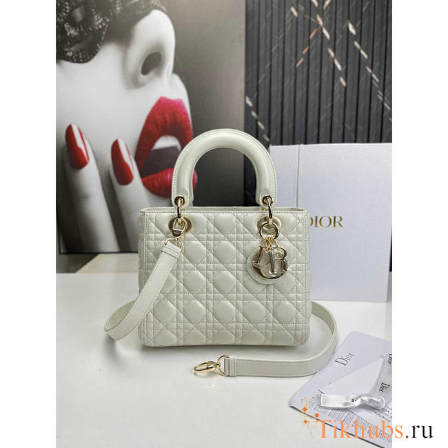 Dior Medium Lambskin Cannage Lady Dior White 24cm - 1