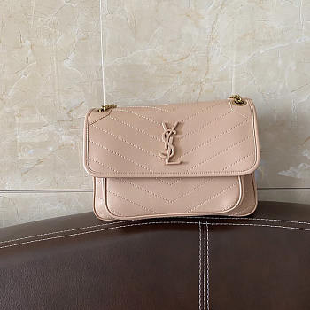 YSL Niki Medium Leather Shoulder Bag Beige 28x20.5x8.5cm