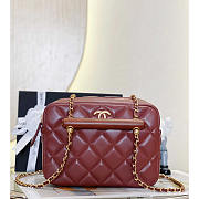 Chanel Mini Bowling Bag Lambskin & Wenge Wood Burgundy 12.5x21x6cm - 1