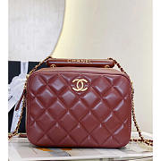 Chanel Mini Bowling Bag Lambskin & Wenge Wood Burgundy 12.5x21x6cm - 3