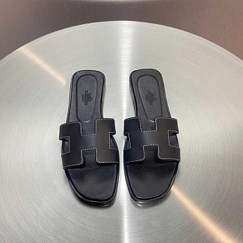 Hermes Oran Leather Sandal Black