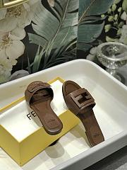 Fendi Signature Brown Leather Slides - 2