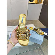 Prada Leather Studded Metallic Slides Gold - 4