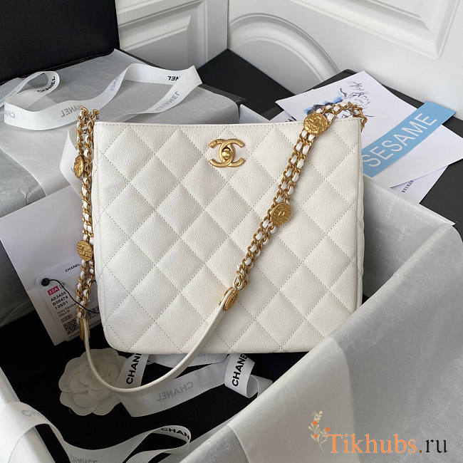 Chanel Hobo White Caviar Gold Bag 24.5x21.5x8cm - 1