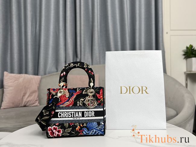 Dior Medium Lady D-Lite Bag Black Multicolor Birds 24 x 20 x 11 cm - 1