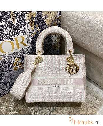 Dior Lady D-Lite Bag Rose Des Vents Houndstooth Embroidery Size 24 cm