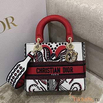 Dior Lady D-lite Bag Latte Multicolor Cupidon Embroidery Size 24 cm