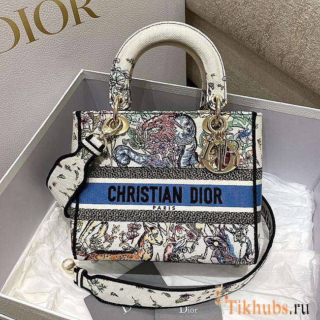 Dior Lady D-lite Latte Multicolor Embroidery 24cm - 1