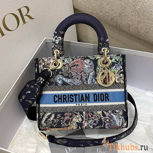 Dior Lady D-lite Blue Multicolor Embroidery 24cm - 1