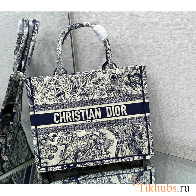 Dior Embroidered Medium Book Tote Blue Bags 36x27.5x16.5cm - 1