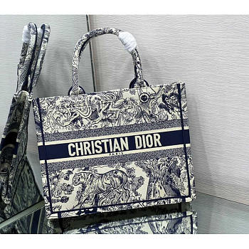 Dior Embroidered Medium Book Tote Blue Bags 36x27.5x16.5cm