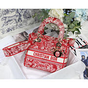 Dior Lady D-Lite Bag Toile de Jouy Reverse Embroidery in Red 24x20x11cm - 1