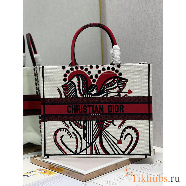 Dior Large Book Tote Graffiti Bag Red and White 41x32cm - 1