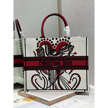 Dior Large Book Tote Graffiti Bag Red and White 41x32cm