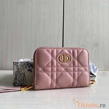 Dior Caro Detachable Card Holder Pink 12 x 8.5 cm