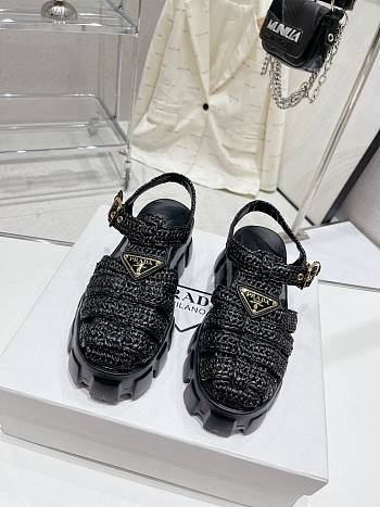 Prada Monolith Crochet Cage Sandals Black