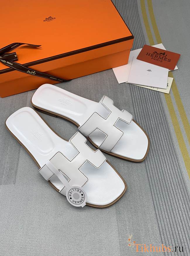 Hermes Oran White Brown Wire Slide - 1