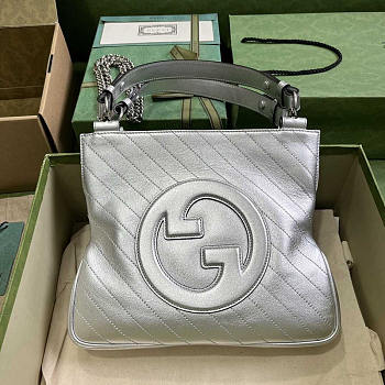 Gucci Blondie Small Leather Tote Silver 24x30x6cm