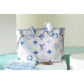 Louis Vuitton LV Neverfull MM White Blue 31 x 28 x 14 cm