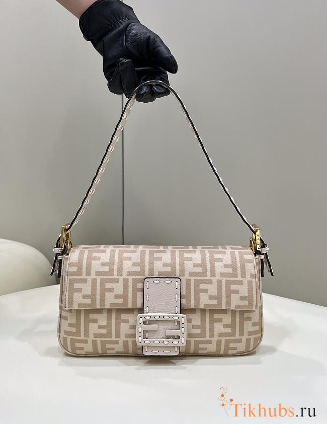 Fendi Baguette 1997 Beige FF Wool Bag 28x6x13.5cm - 1