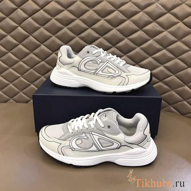 Dior B30 CD White Leather Gray Mesh Low Runner Sneaker - 1