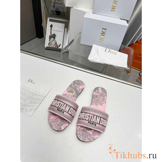 Dior Dway Slide Pink and Gray Cotton Sauvage Motif - 1