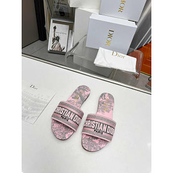 Dior Dway Slide Pink and Gray Cotton Sauvage Motif