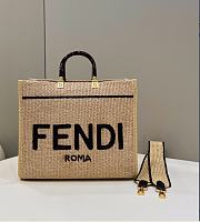 Fendi Sunshine Medium Black Natural Straw Shopper 35x31x17cm - 1