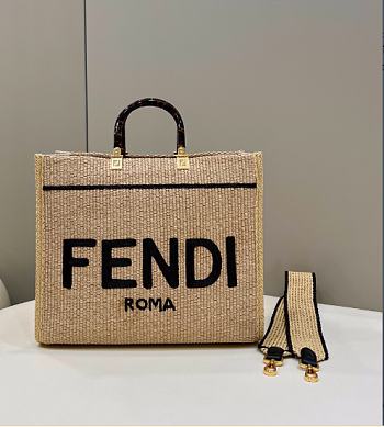 Fendi Sunshine Medium Black Natural Straw Shopper 35x31x17cm